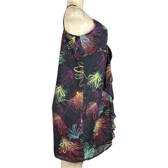 Gap M Black Electric Floral Surplice Neck Ruffle Front Lined Strappy Slip Dress - Picture 3 of 6